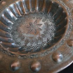 Vtg Egyptian Copper/tin work Mixed Metal Dish