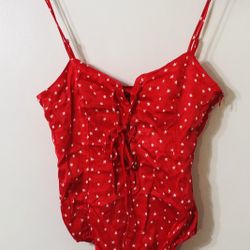 Zara bodysuit sleevesless front crisscross adjustable cords side zip up red.S