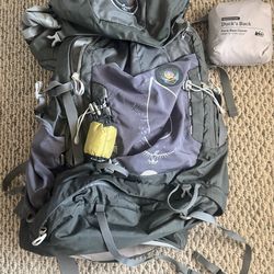60L Outdoor Backpack with REI 'Duck's Back' rain cover and mosquito net
