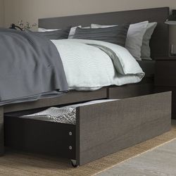 IKEA Queen Bed frame, headboard and two under bed storage drawers