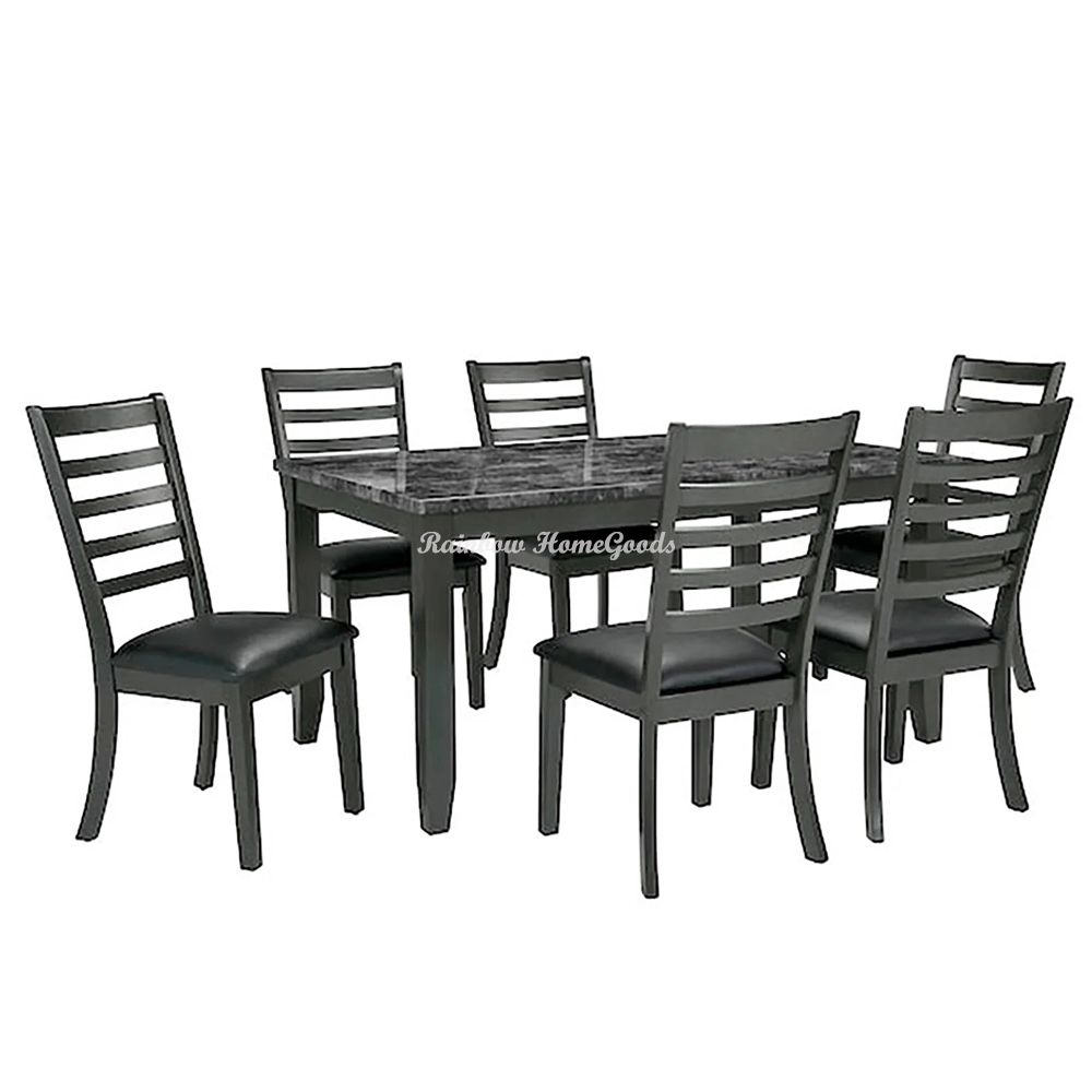 7pc Dining Table Set With Marble Tabletop