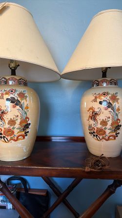 Pair of Vintage Imari Style Ginger Jar Table Lamps with Shades