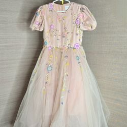 Girls 5-6x Embroidered Sequined Short Sleeve Gown