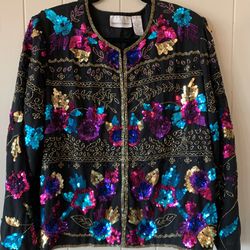 Drapers & Damon Multicolor Sequined Silk Evening  Jacket, size XL, New with tags