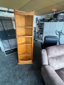 Tall Oak Corner Bookshelf