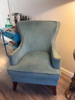 Blue Velvet Wingback Accent Chairs $95 for both