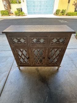 Rustic Farmhouse Accent Cabinet / Sideboard with Drawers & Mirrored Doors