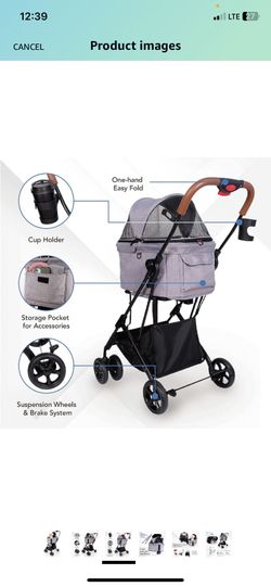 Pet Stroller 4 Wheels Dog Stroller Folding Carrier w/Cup Holders and  Raincover