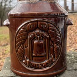 Vintage McCoy Bicentennial 1(contact info removed) Brown Liberty Bell Milk Can Cookie Jar USA