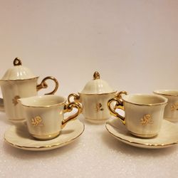 VINTAGE LENOX EMILY'S TEA PARTY 8 PC PORCELAIN GOLD TEA SET Missing One Piece 