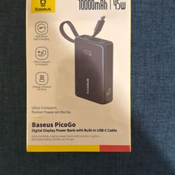  BASEUS - PICOGO POWER BANK 10000MAH 45W DIGITAL DISPLAY WITH USB C RETRACTABLE CABLE BATTERY CHARGER BLACK
