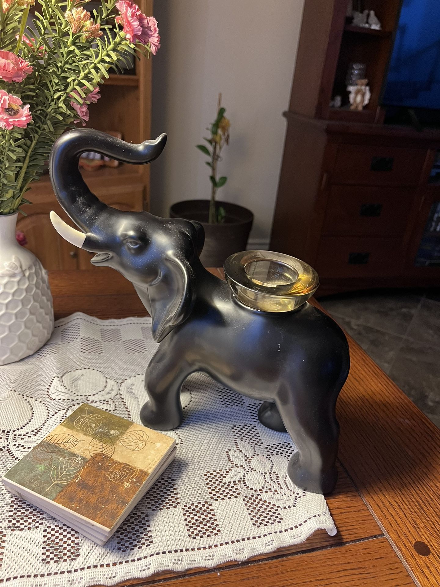Trumpeting Black ELEPHANT Candle Holder