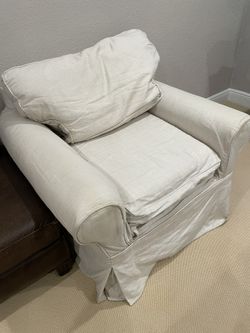 Mitchell Gold Pottery Barn Collab Linen Slipcovered Charelston Club Chair
