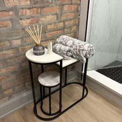Marble and Black Metal Accent Tables Decorative End Side Table Nightstand quartz