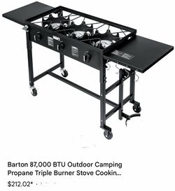 87,000 BTU Outdoor Camping O Propane Triple Burner Stove Cooking Station with Folding Side Shelves 95538