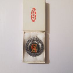 Vintage California Angels Pewter Christmas Wreath Ornament 
