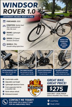Windsor Rover 1.0 Hybrid Bike – 21 Speed – Excellent Condition