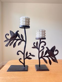 Large Wrought Iron Bird Candlestick Holders