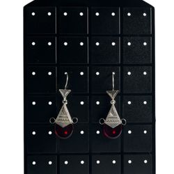 Antique Maroc Tuareg Silver Cross,Red Glass Earrings