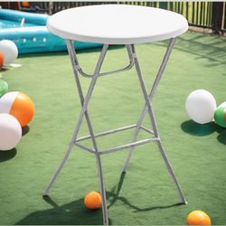 32" 2.6-Foot Round 43" Bar Height White Granite Folding Table Portable Commercial Banquet Card Plastic Dining for Weddy Party Event Kitchen Outdoor 