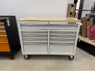 Shop Husky Tool Storage 46 in. W x 18 in. D 9-Drawer Gloss White Mobile Workbench Cabinet