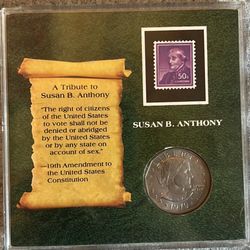 Susan B. Anthony collector coin and stamp, And a beautiful Susan B Anthony tribute