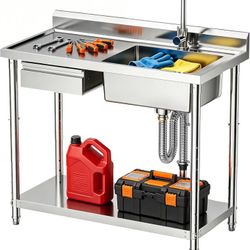 CAMMOO 39" 4-Height Adjustable Utility Sink with Drawer