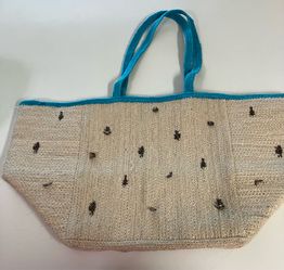 Nautical woven jute tote