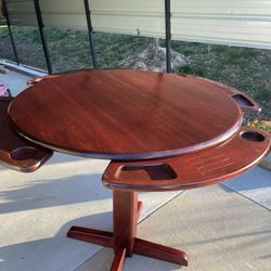 Beautiful Wooden Round Table With Pull Out Cup Holder (good For A Bar Table) 