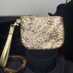 Bright Gold Glitter Zipper Wristlet clutch NWOT