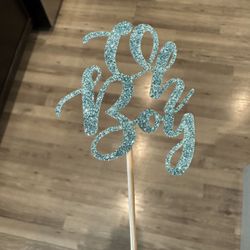 16-Glitter Blue “OH BOY” Cupcake Toppers!