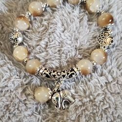 Smokey Quartz Beads With Silver Moon And Stars. 