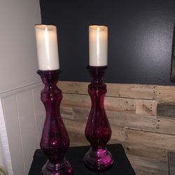 Two Tall Pink Glass  Vases  I Used As Candle Holders Home Decor 