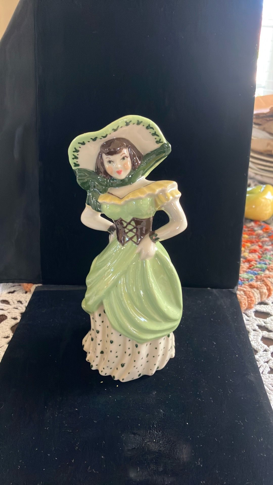 Vintage Ceramic Hand Painted Lady with Green Dress