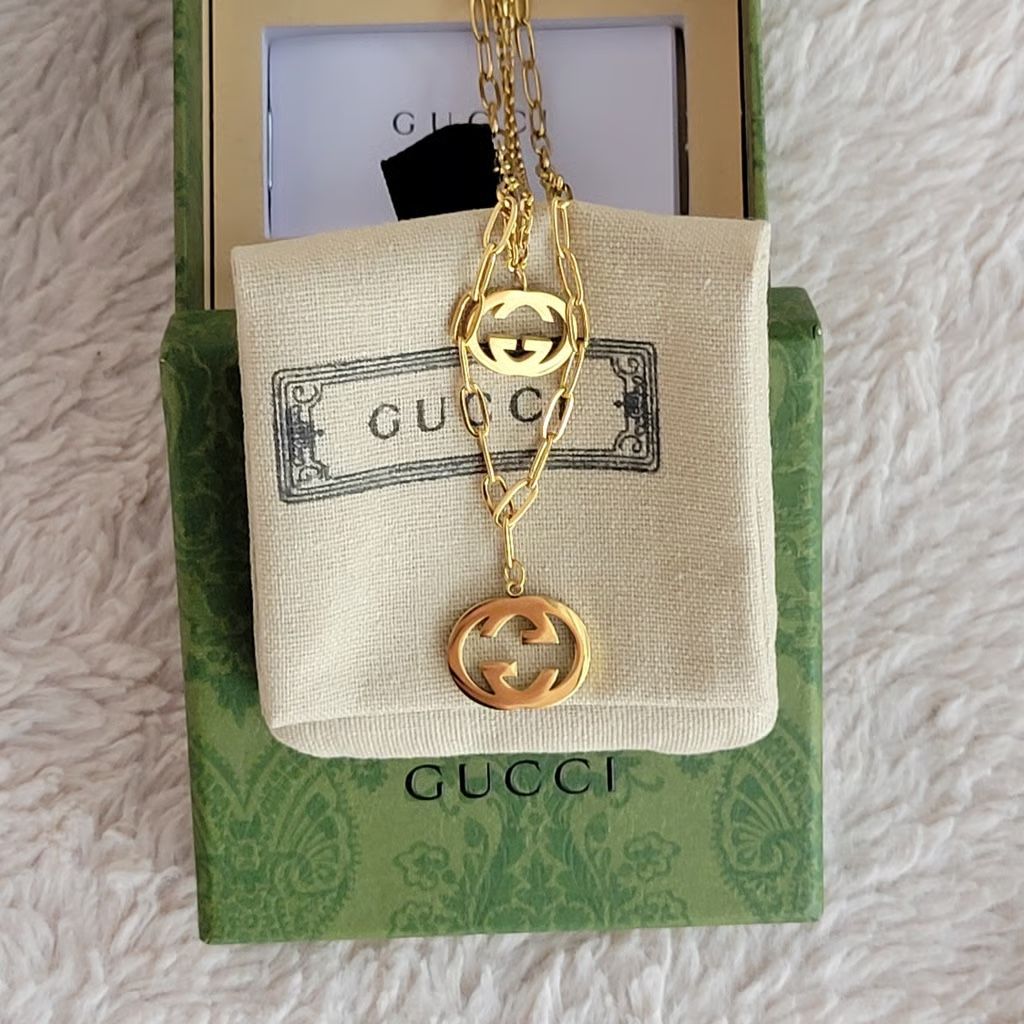 Brand New Gucci GG double chain, double pendant Necklace Double G
