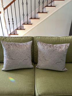 Set Of Light Grey Patterned Velvet Pillows