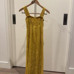 Free People Mustard Smocked Lace-Up Maxi Dress – Size S