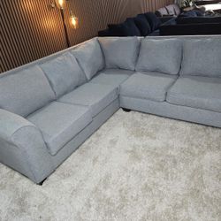Modern 2 Piece Light Grey Roll Arm Corner Sectional Couch