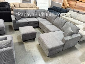 New 113” Chennile Sectional Couch, U-Shaped Sectional Sofa, Couch, Sectionals, Sectional And Ottoman, Couch, Gray Sectional, Reversible Chaise Sofa