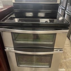 Whirlpool Glass Stove Double Oven Conv Stainless 
