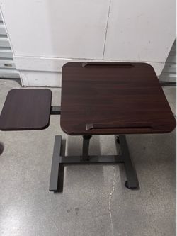 Adjustable Rolling Laptop Desk / Mobile Standing Cart (Walnut Finish)