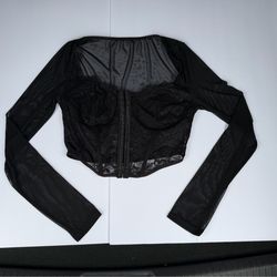 Black Mesh Corset Top with Sleeves