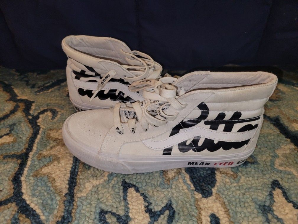 Size 10 - VANS Patta x Vault Sk8- Reissue VLT LX High Mean Eyed Cat - White