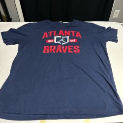 Atlanta Braves Shirt Mens XL Blue Short Sleeve Embroidered Logo Majestic