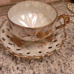 Vintage Irradescent Footed Cup And Saucer