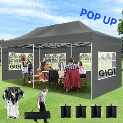 10x20 Pop Up Canopy with  Sidewalls and Windows, Ez Up Outdoor Instant Canopy Tent for Parties, Adjustable Waterproof Canopy with 6 Sand Bags, 8 Stak