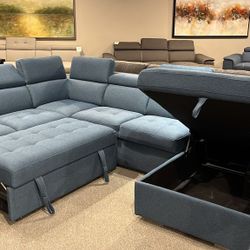 👑BerelExposed Feet With Faux Wood 4-Piece Sectional Adjustable Headrests, Pull-Out Bed And Right Chaise Hidden Storage
Homelegance