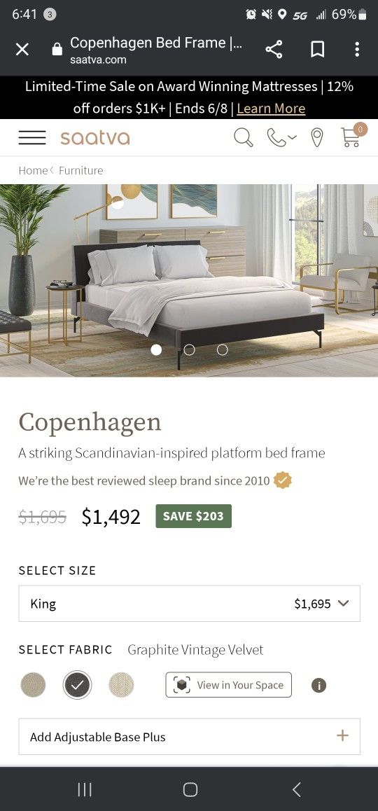 Saatva King Copenhagen Platform Bed Open Box