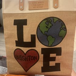 Brighton Burlap Loves Makes the World Go Round Tote