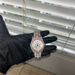 Rolex Sky Dweller Fully Iced Out Rose Gold White Dial Moissanite Diamond Watch